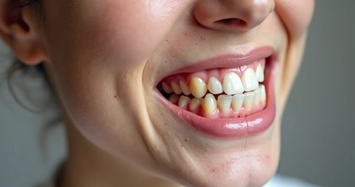 Detalhe de próteses flexíveis adaptadas na boca 