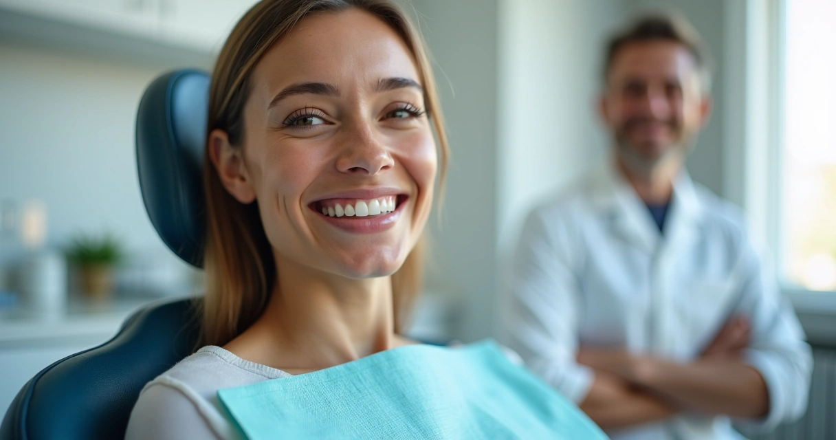Paciente sorrindo após ajuste eficaz de prótese flexível 