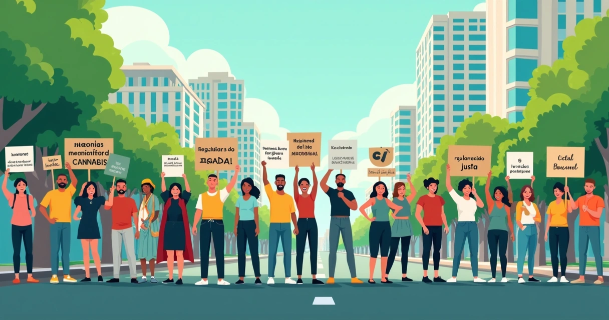 Manifestantes com cartazes pró-legalização da maconha 