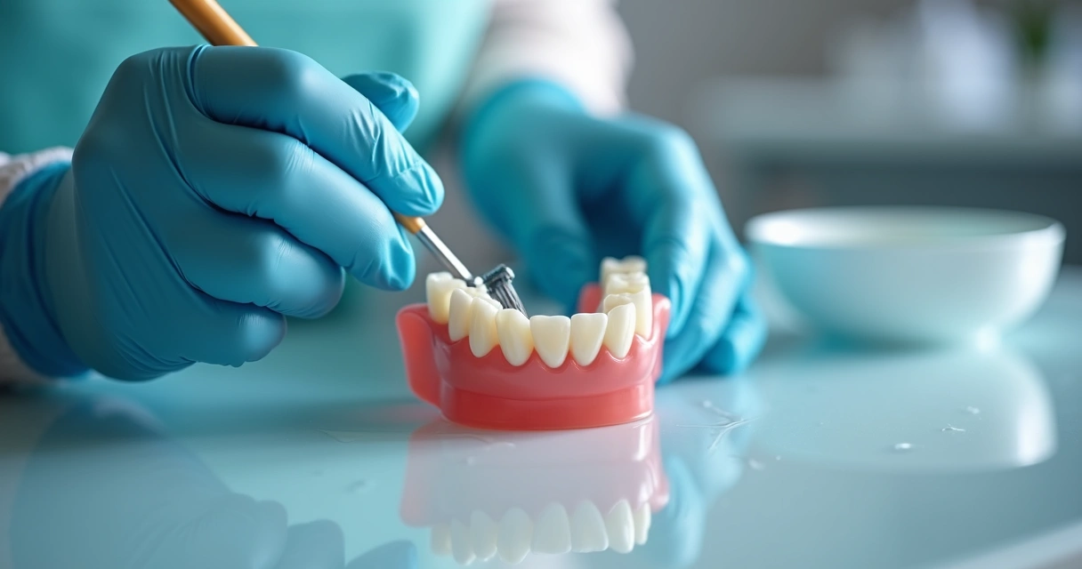 Protético limpando prótese flexível com escova específica 