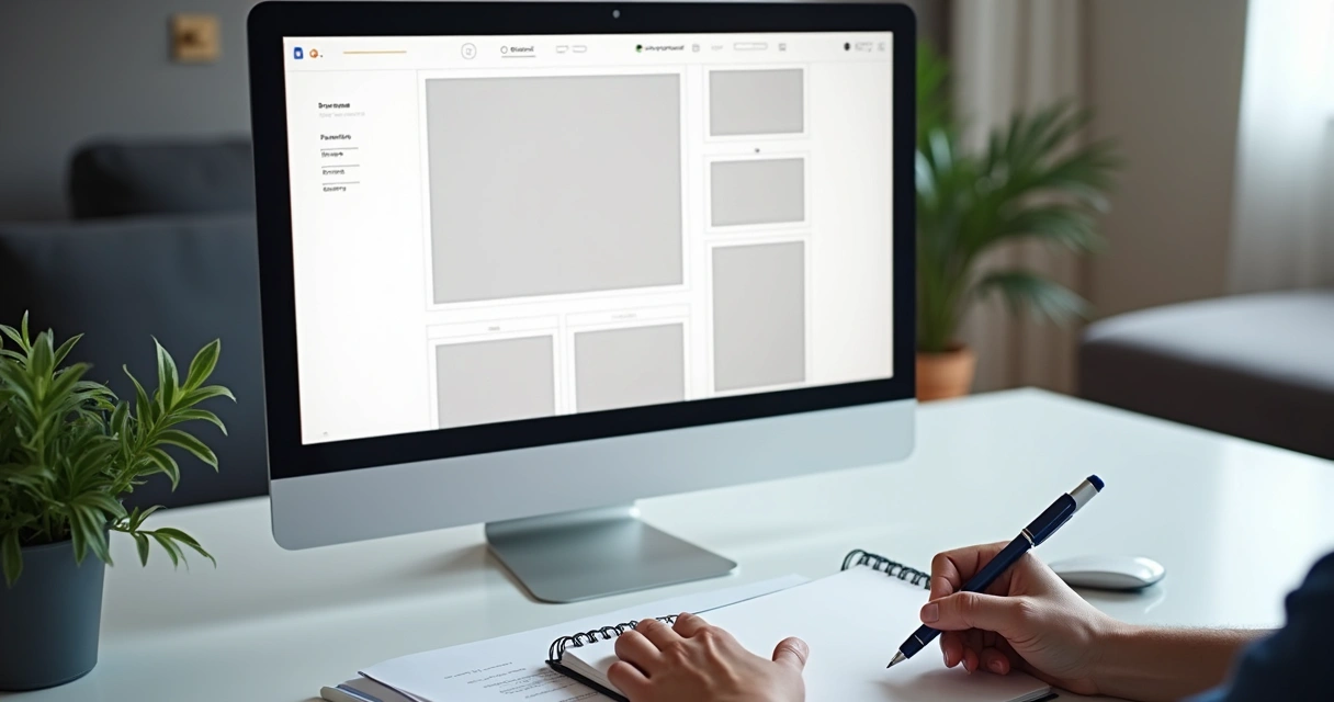 Protótipo digital com wireframes em escala de cinza 