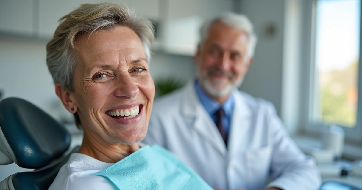 Paciente sorrindo com prótese protocolo fixa 