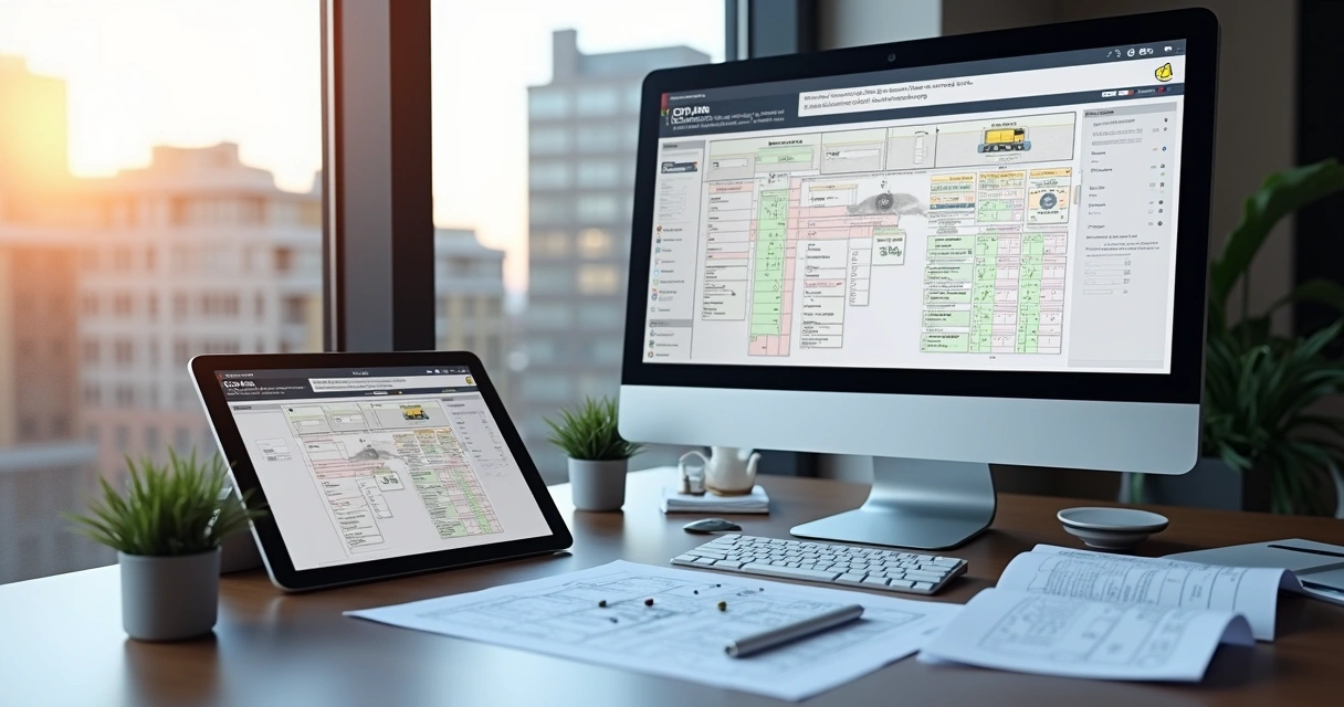 Protocolo eletrônico do alvará de construção exibido em computador e tablet 