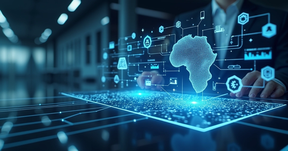 Interface digital mostrando integração entre IA e sistemas via protocolo MCP com gráficos e circuitos 