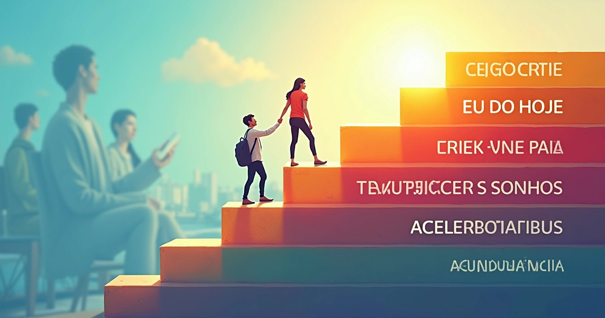 Ilustração colorida representando os 6 Protocolos PND como degraus de uma escada financeira 