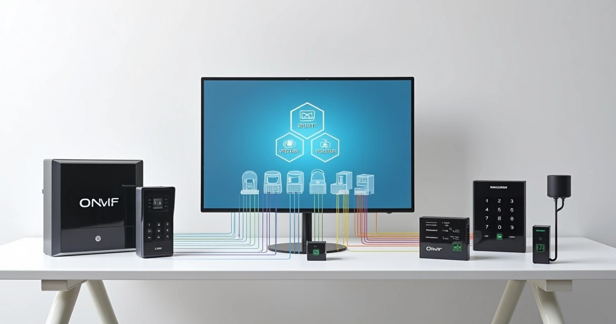 Painel mostrando dispositivos de diferentes marcas com protocolos abertos, CFTV e controles integrados