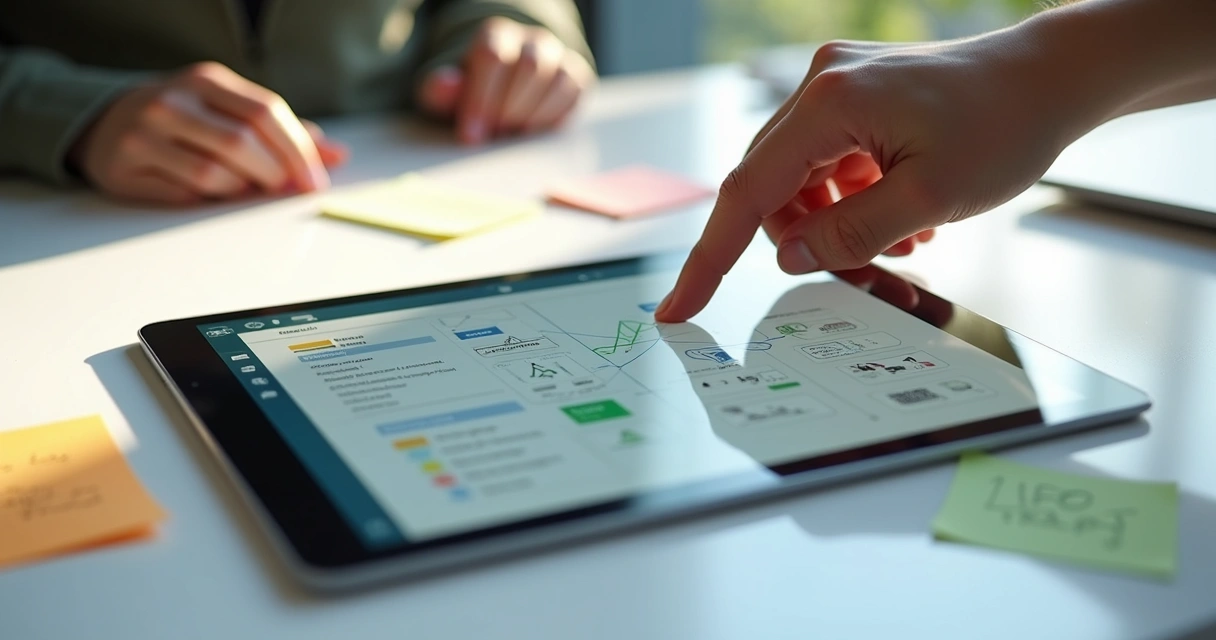 Protótipo digital de aplicativo exibido em uma tela touch 