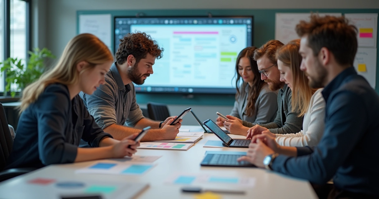 Equipe testando o protótipo de aplicativo digital 