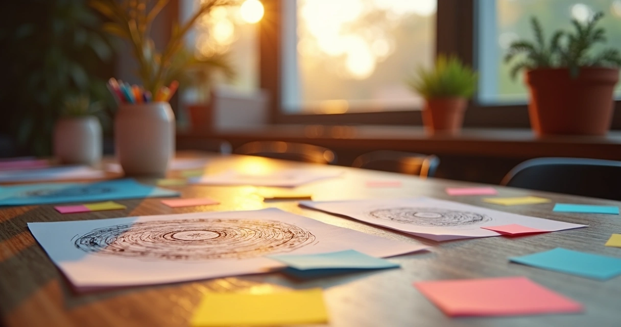 Prototipagem de aplicativo desenhada à mão em folhas e post-its 