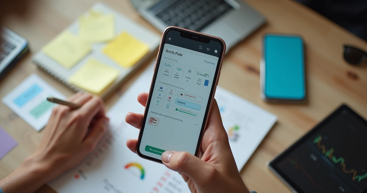 Persona usando prototipo de app en smartphone 