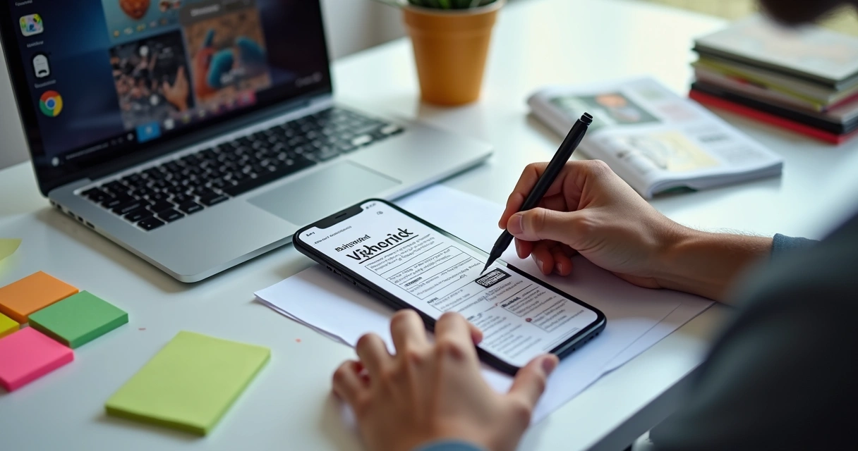 Diseñador creando prototipo de app en portátil y móvil