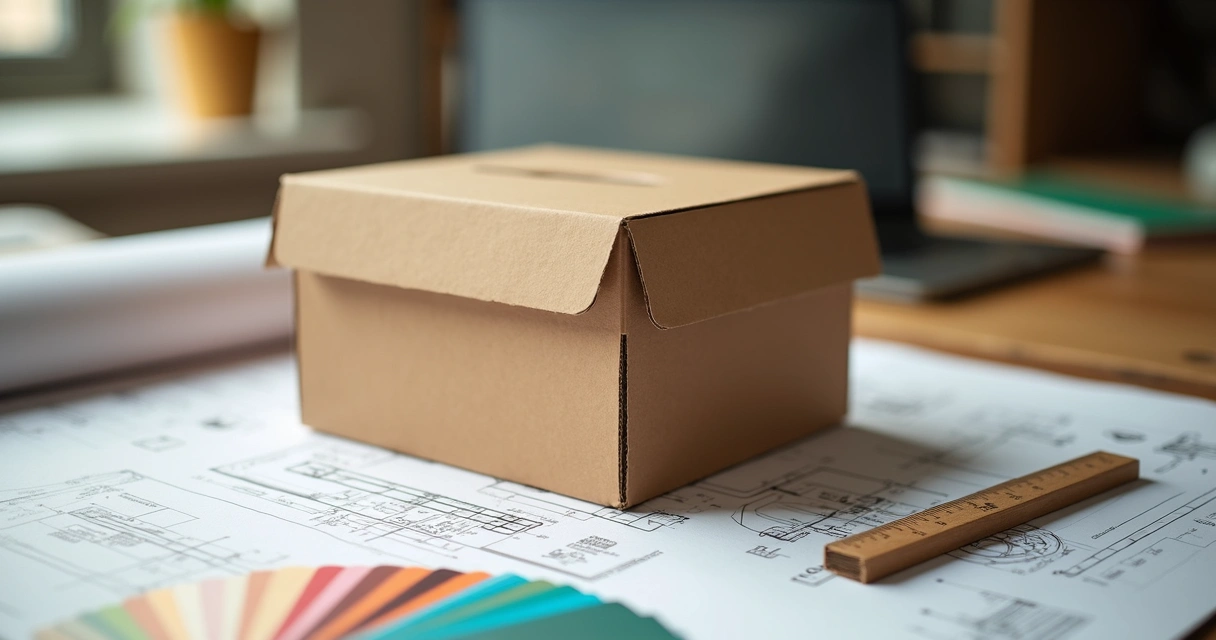 Protótipo de caixa de papelão personalizada em ambiente industrial