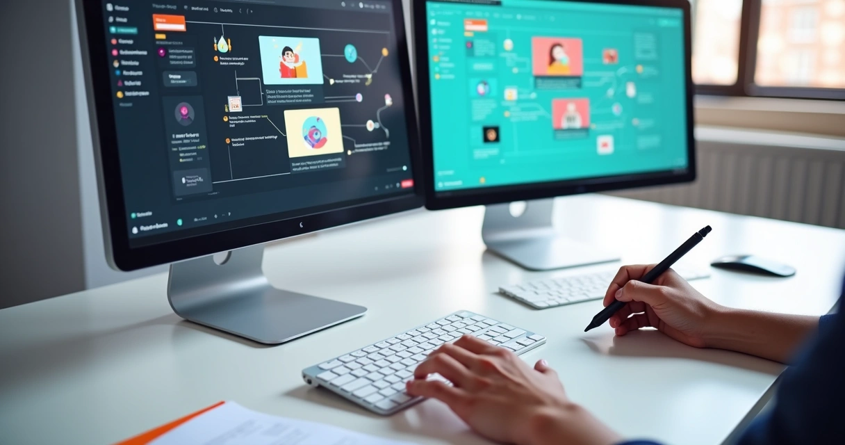 Protótipo de interface UI/UX com elementos interativos visíveis, telas lado a lado sendo comparadas. 