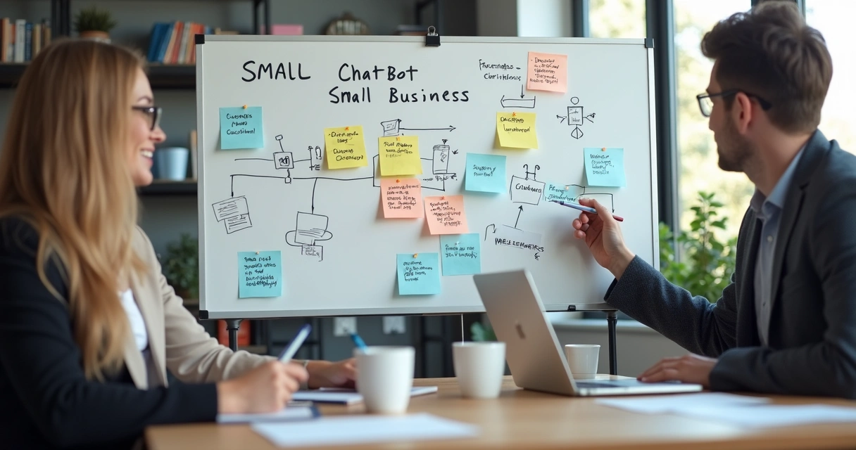 Protótipo de fluxo de chatbot desenhado em quadro branco 