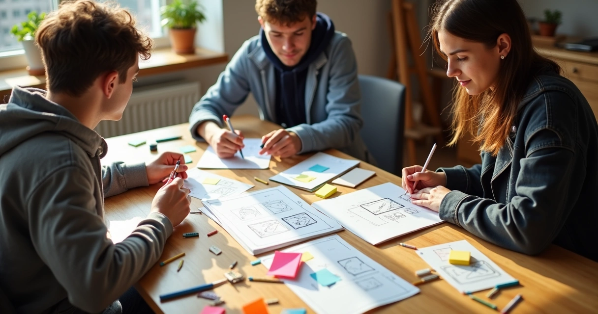 Protótipo feito de papel em cima de uma mesa de madeira