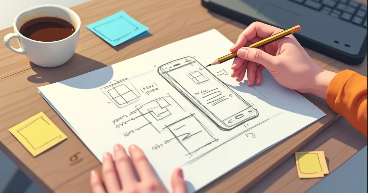 Protótipo simples de MVP desenhado em papel