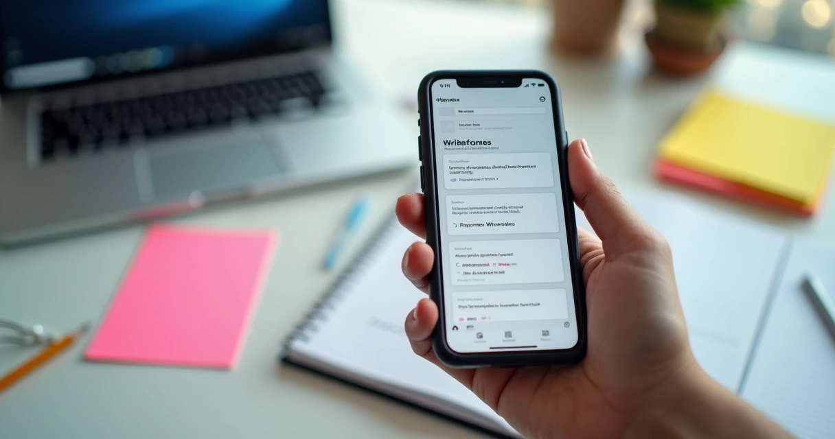 Protótipo digital de aplicativo sendo testado em smartphone 