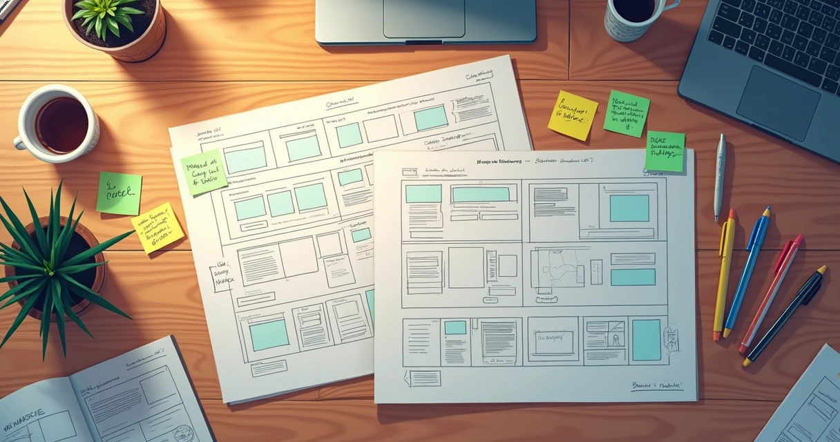 Protótipo de wireframe de site exibindo design de página 