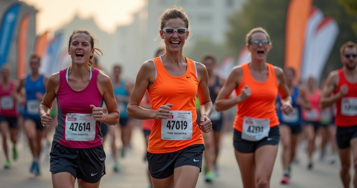 Grupo de corredores se preparando para largada em evento esportivo 