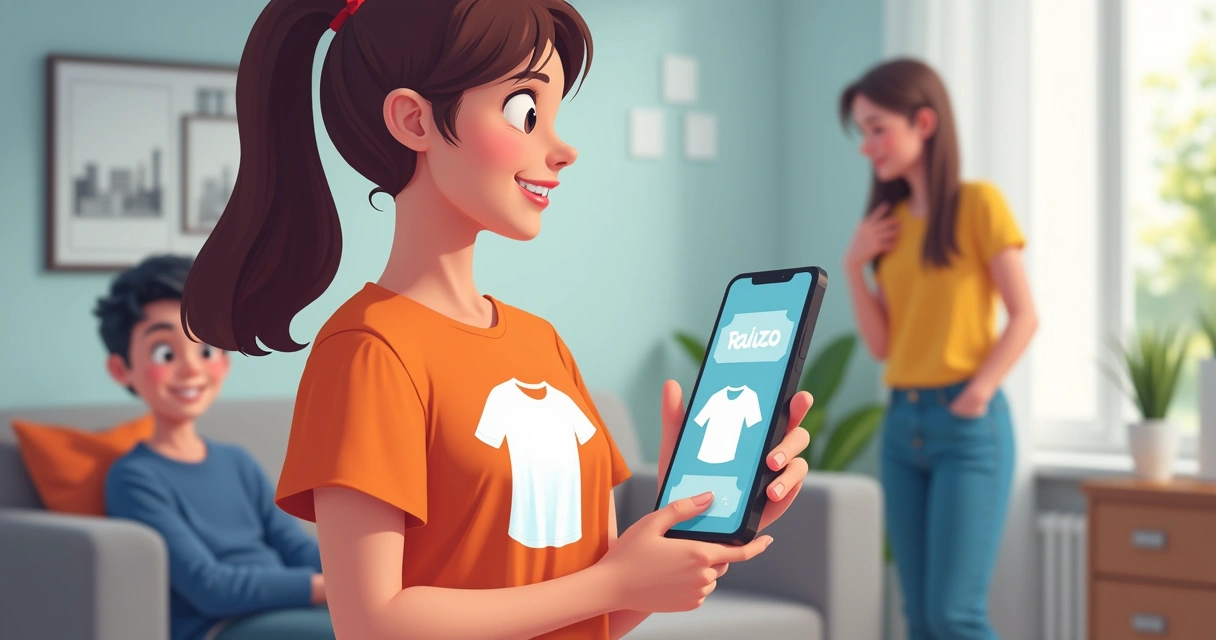 Cliente usando aplicativo de realidade aumentada para provar camiseta 