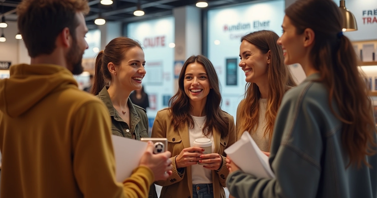 Clientes felizes segurando produtos em loja