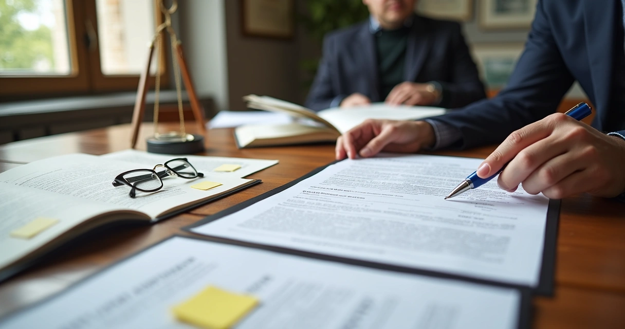 Documentos, mãos de uma pessoa mostrando papéis, ambiente de escritório jurídico 