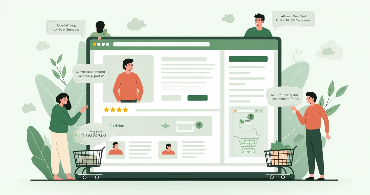 Exibição de provas sociais e depoimentos em página de venda online 