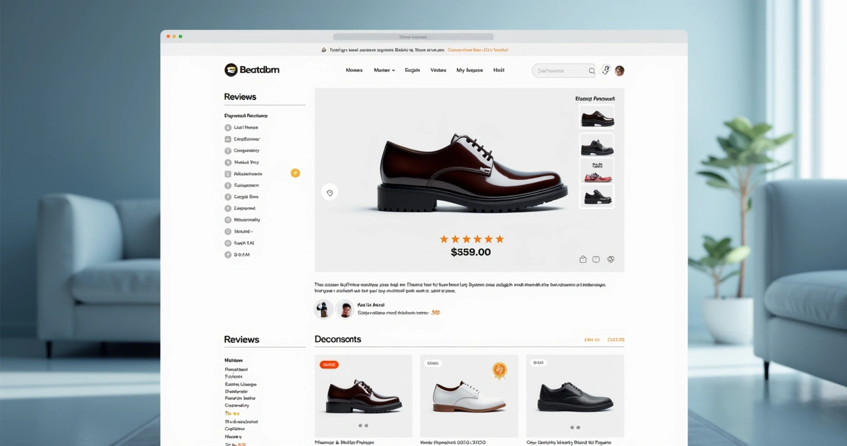 Página de produto de e-commerce com depoimentos e nota de avaliação 