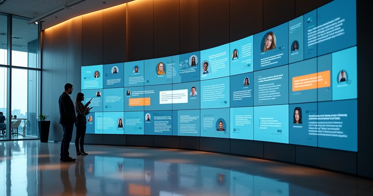 Mural digital com depoimentos de clientes apoiando decisão de compra 