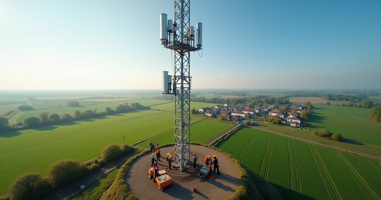 Equipe instala torre Ubiquiti em área rural