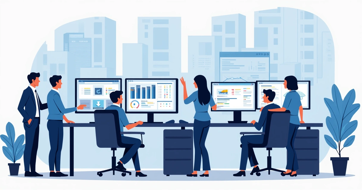 Representação de provedores MSP monitorando servidores em tela com gráficos e alertas 