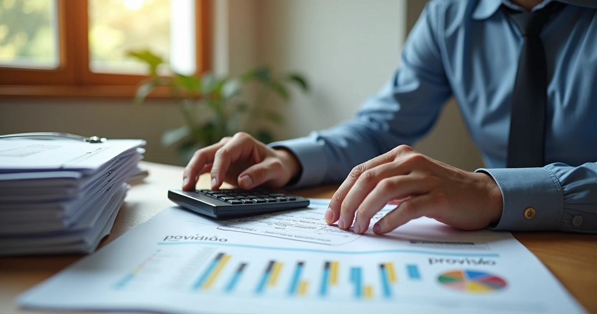 Gestor simulando provisão financeira em planilha 