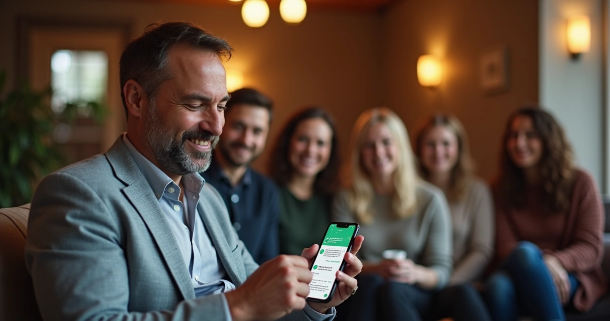 Pastor conversando com fiéis utilizando o WhatsApp