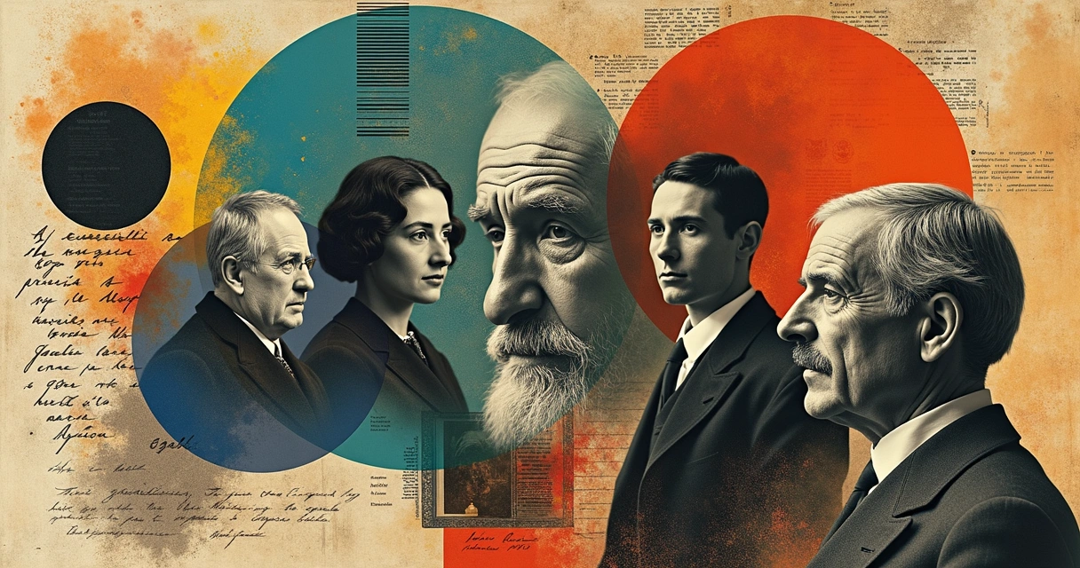 Cena mostrando colagem de fotos antigas de psicanalistas brasileiros e arte modernista