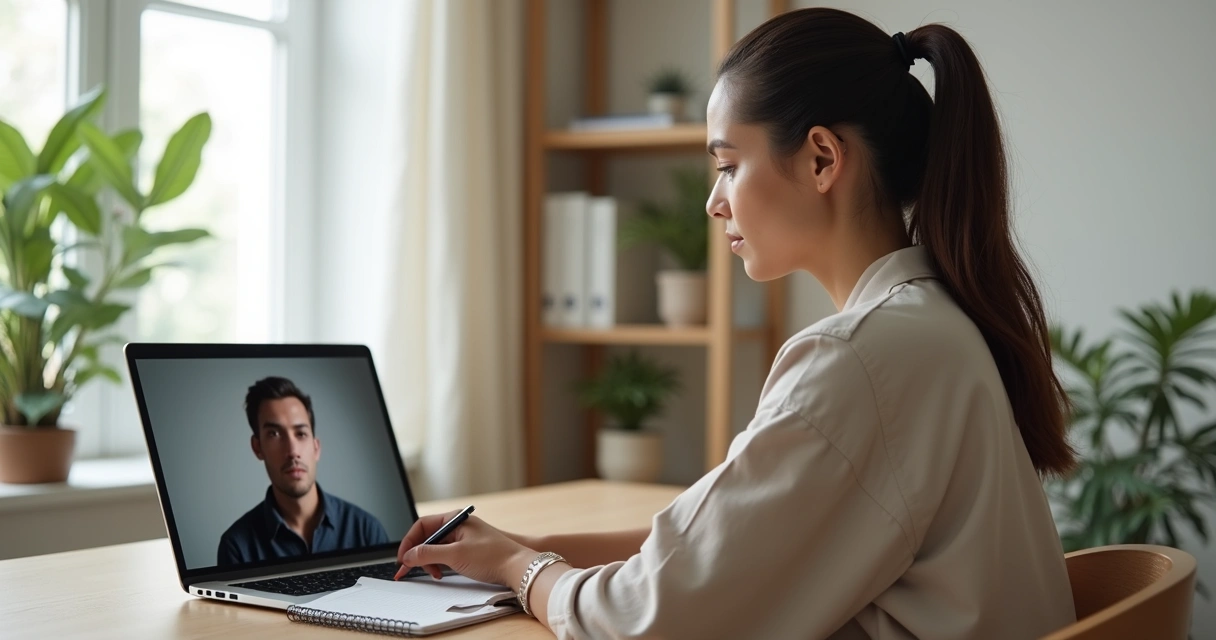 Psicanalista atendendo paciente em sessão online por videoconferência