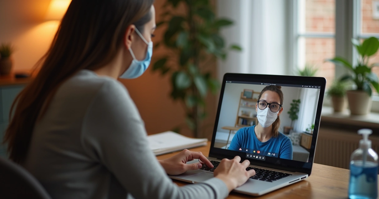 Psicóloga atendendo paciente online durante pandemia