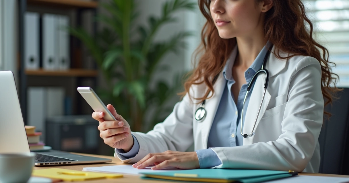 Psicóloga acessando aplicativo de gestão no celular