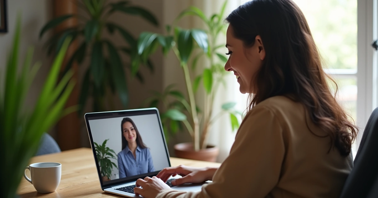 Psicóloga atendendo paciente em consulta online