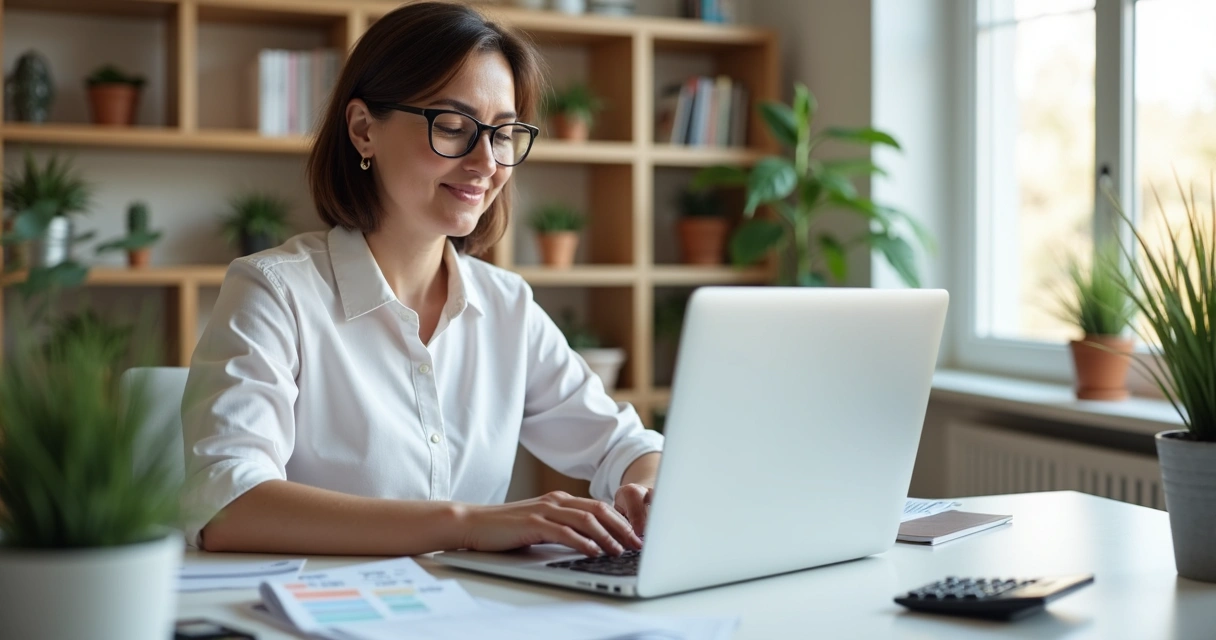 Mulher psicóloga analisando despesas e receitas em planilha