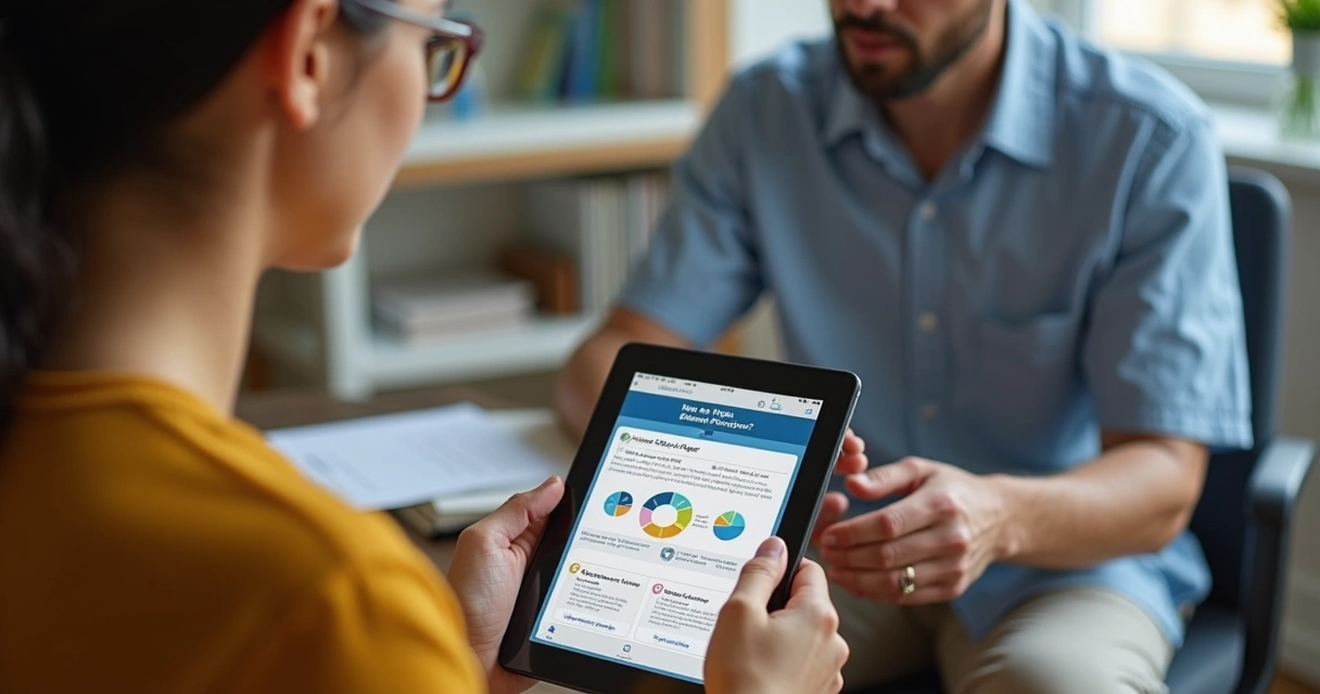 Psicóloga ensinando paciente a usar aplicativo de acompanhamento