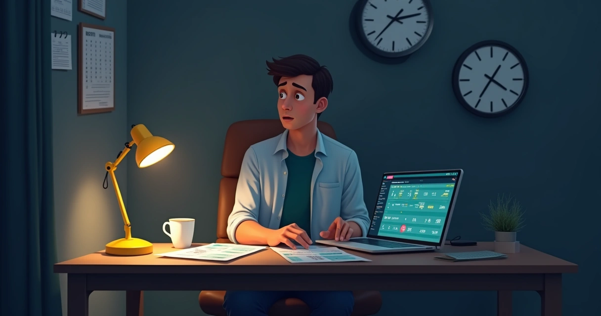 Pessoa pensativa debruçada sobre computador analisando apostas 