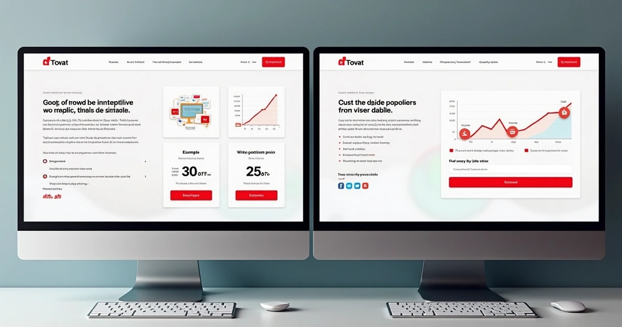 Visual de landing page mostrando variações de layout e preços 
