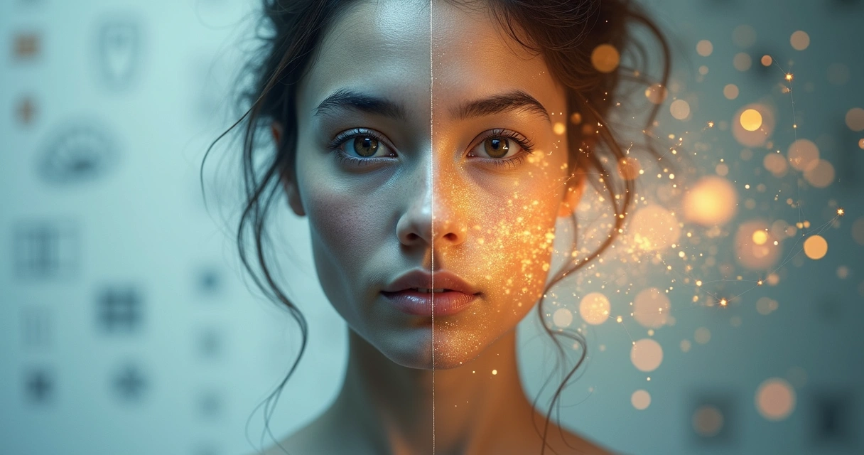 Comparación visual entre psicología marquesana y psicología tradicional en el mismo rostro humano 