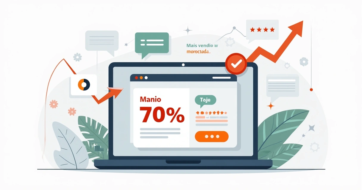 Ilustração de tela de landing page com preços em destaque e gráficos de conversão subindo 