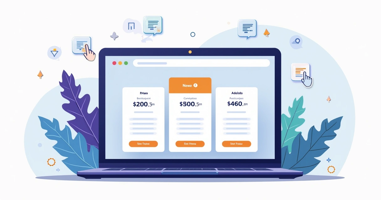 Ilustração de landing page com tabela de preços destacando plano principal 
