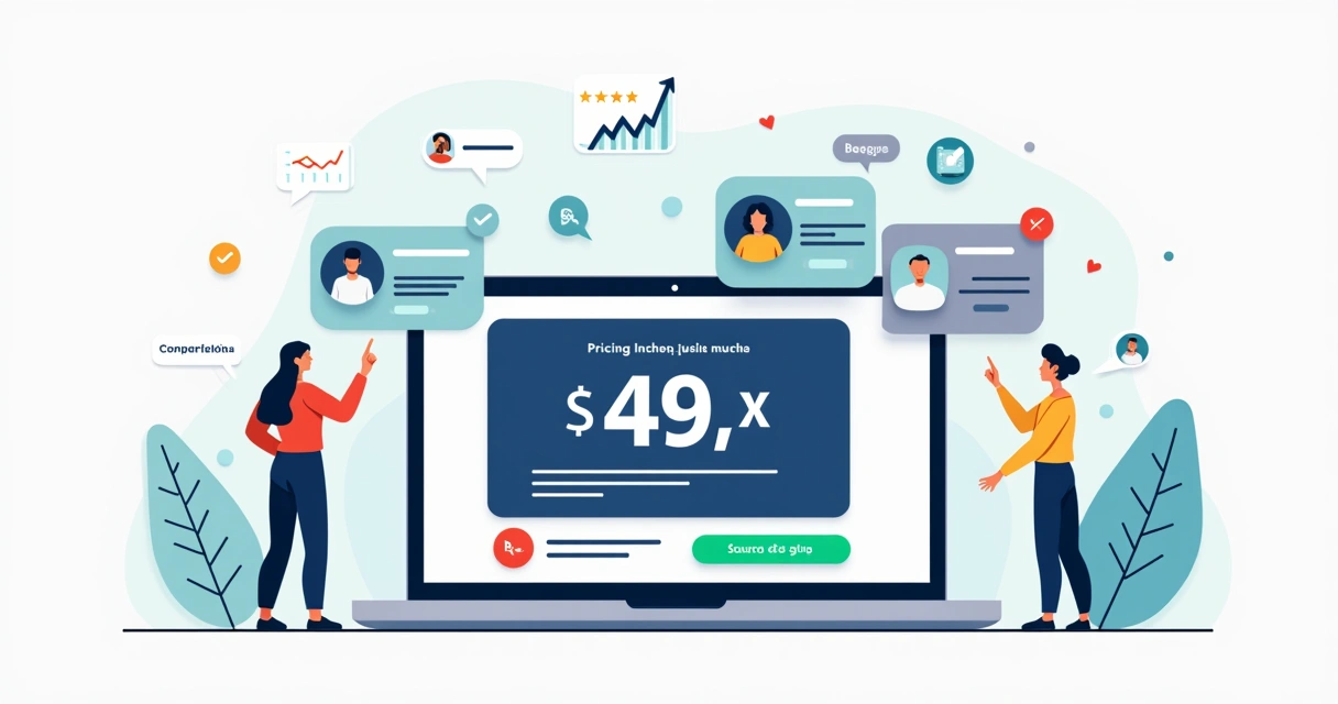 Ilustração de landing page com destaque para preço e botões de call to action 