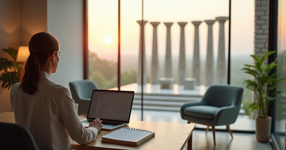Psicólogo observando sete pilares simbólicos de maturidade emocional 