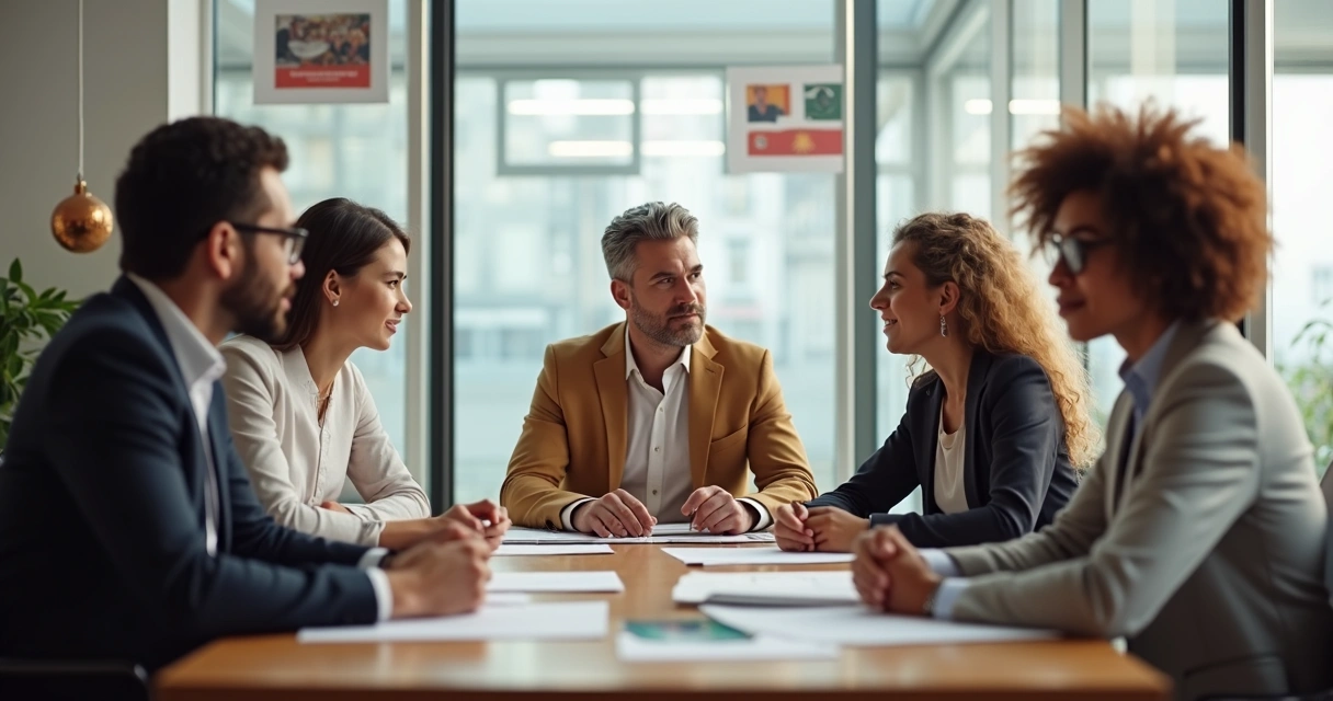 Psicólogos de diferentes culturas em reunião colaborativa 