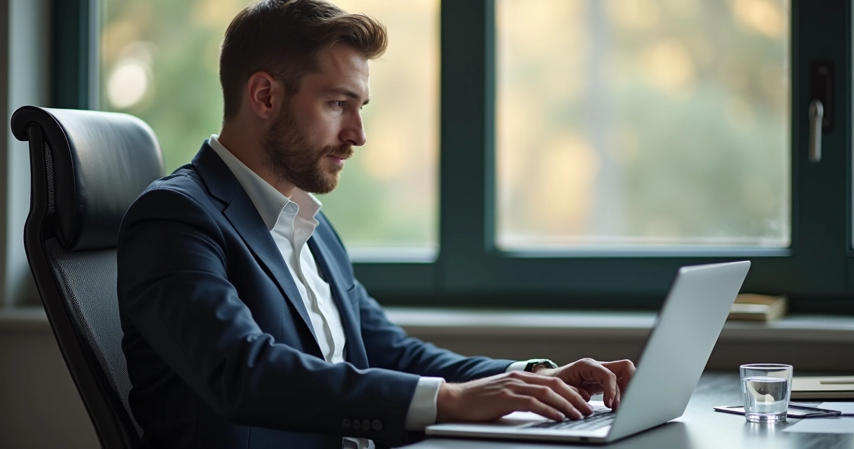 Homem em sessão de psicoterapia online, expressão atenta 