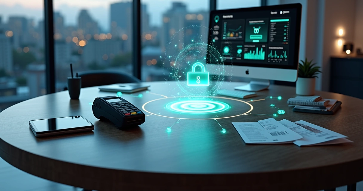 Conceito visual de um provedor de serviços de pagamento integrando lojista banco e cliente 